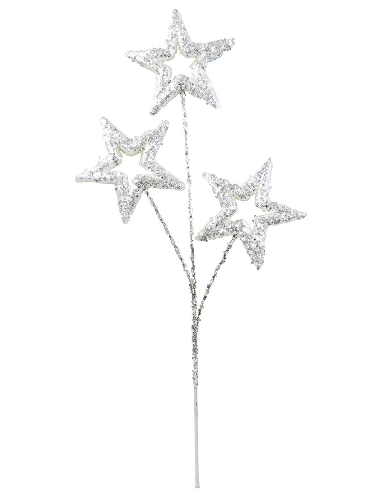 White Stars With Silver Glitter Spray Long Christmas Stem | 57cm — image 4