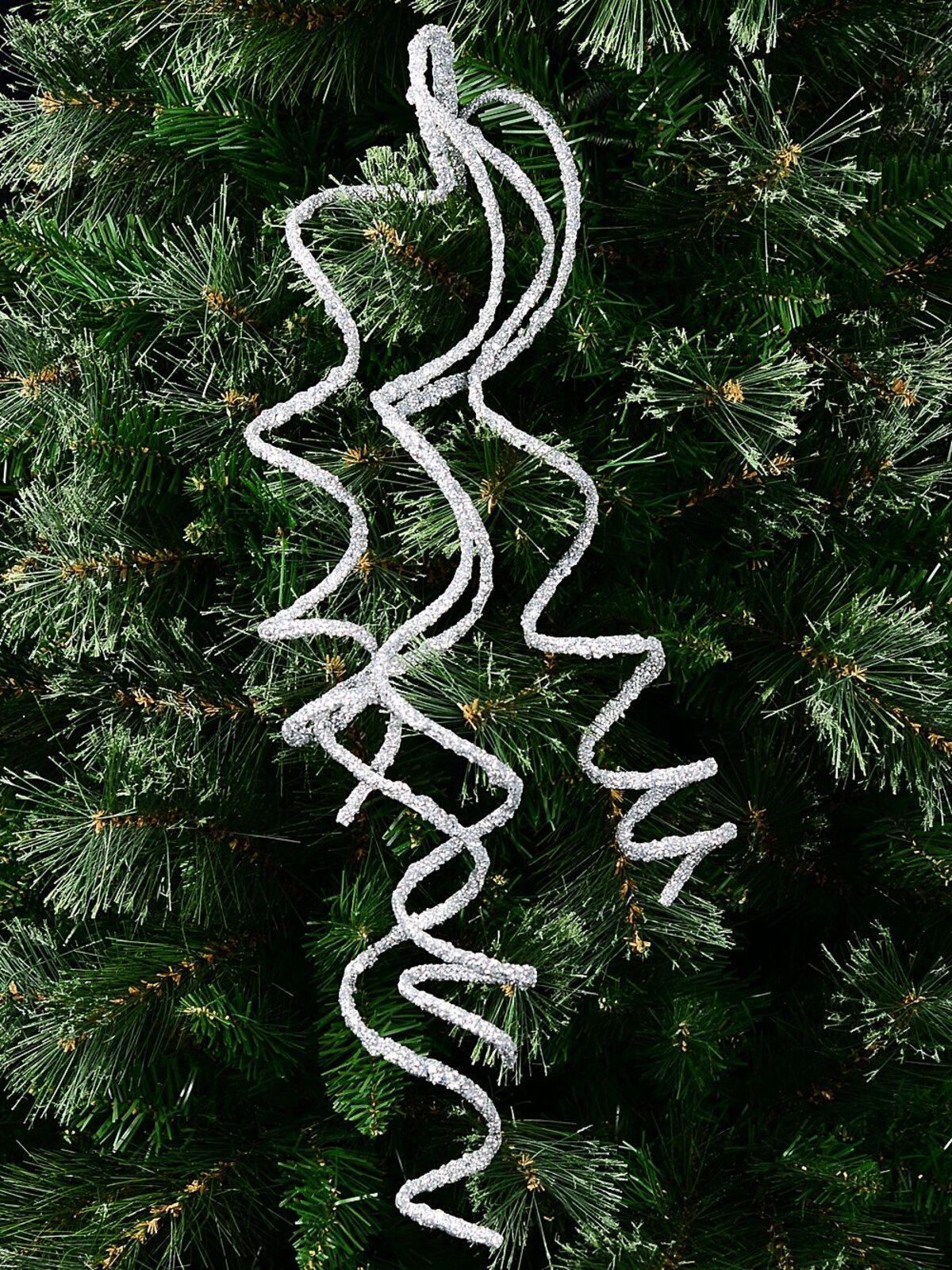 Silver Glitter Curly Weeping Willow Branch Long Christmas Stem | 58cm — image 2