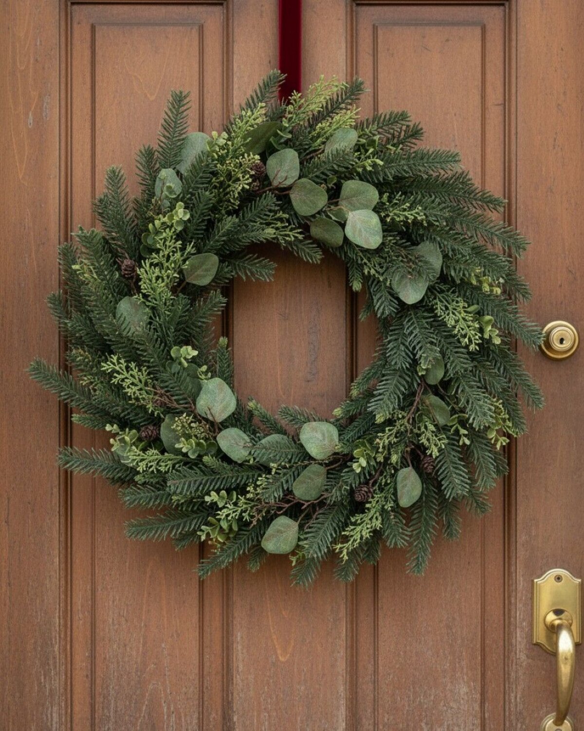 60cm Botanical Mixed Foliage Christmas Wreath With Pine Cones — image 3