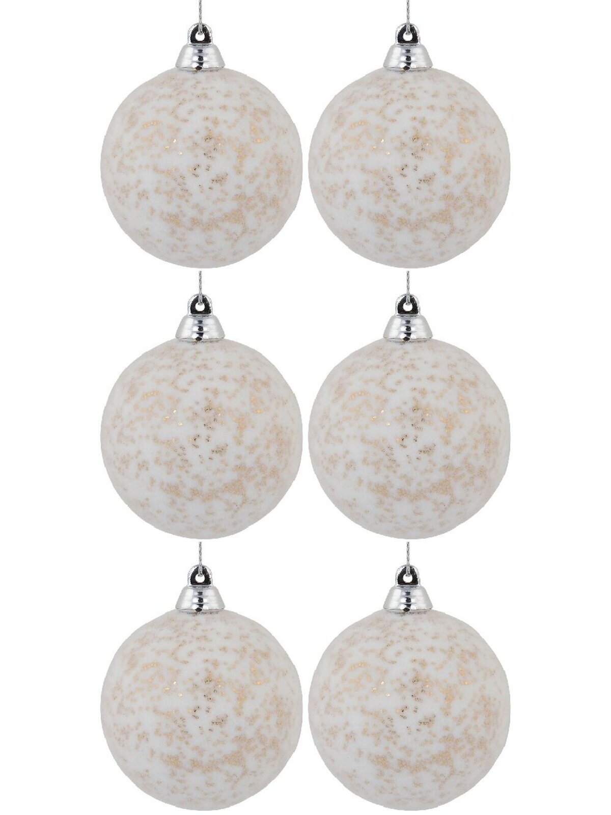 6x 60mm White Furry Foam Christmas Baubles With Champagne Flecks — image 3