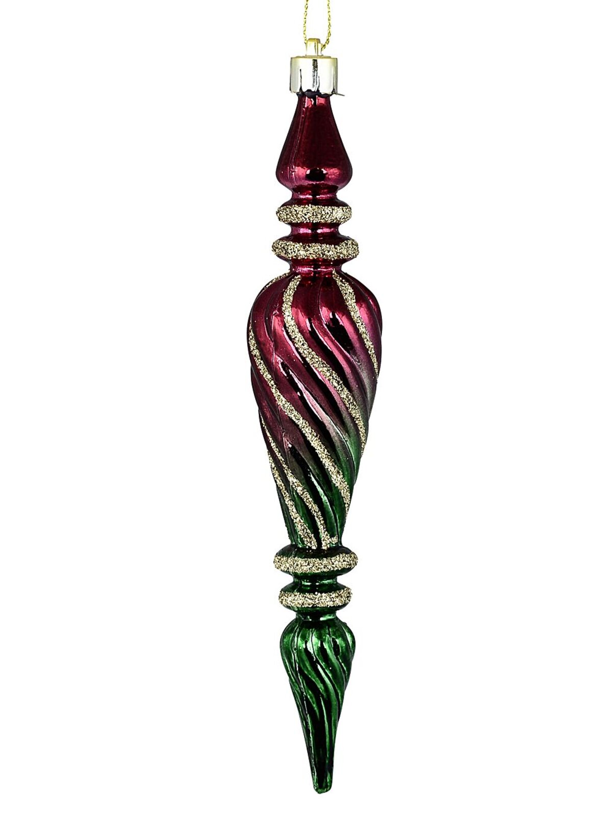 6x Red & Green Lustrous Signature Textured Icicle Finial Drop | 18cm — image 3