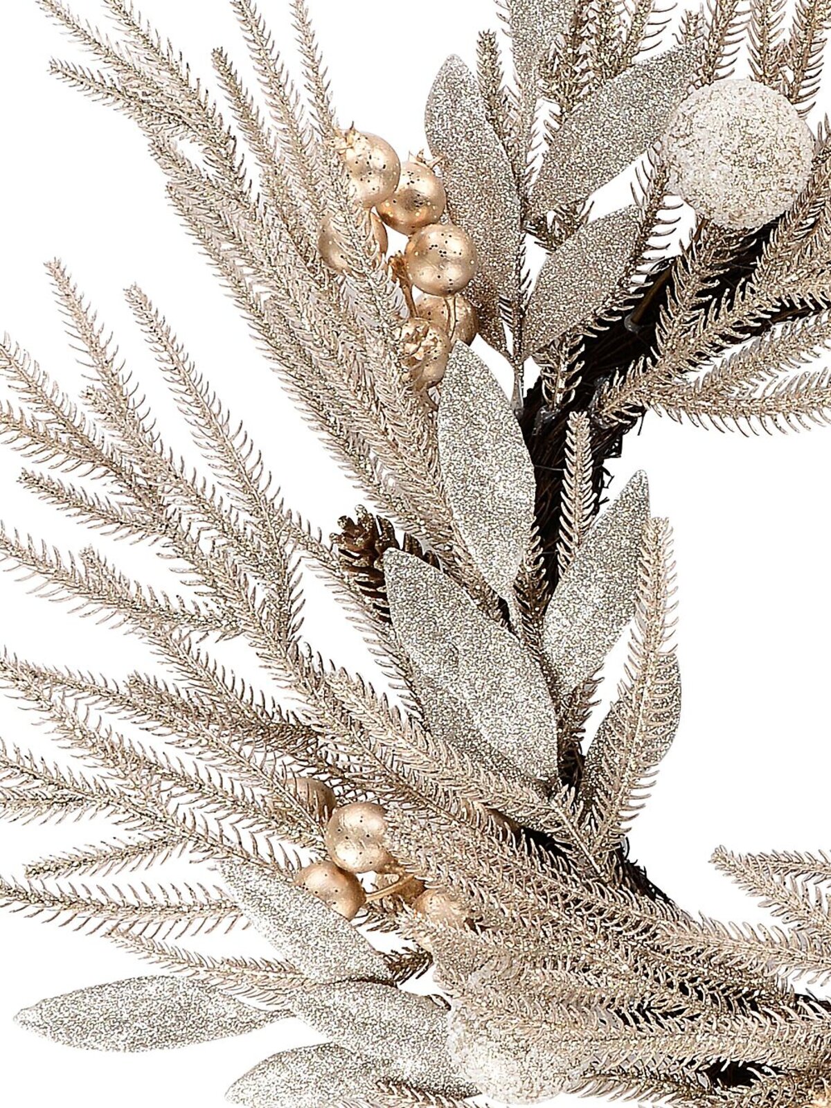70cm Rose Gold & Champagne Wreath With Mixed Foliage & Baubles — image 4