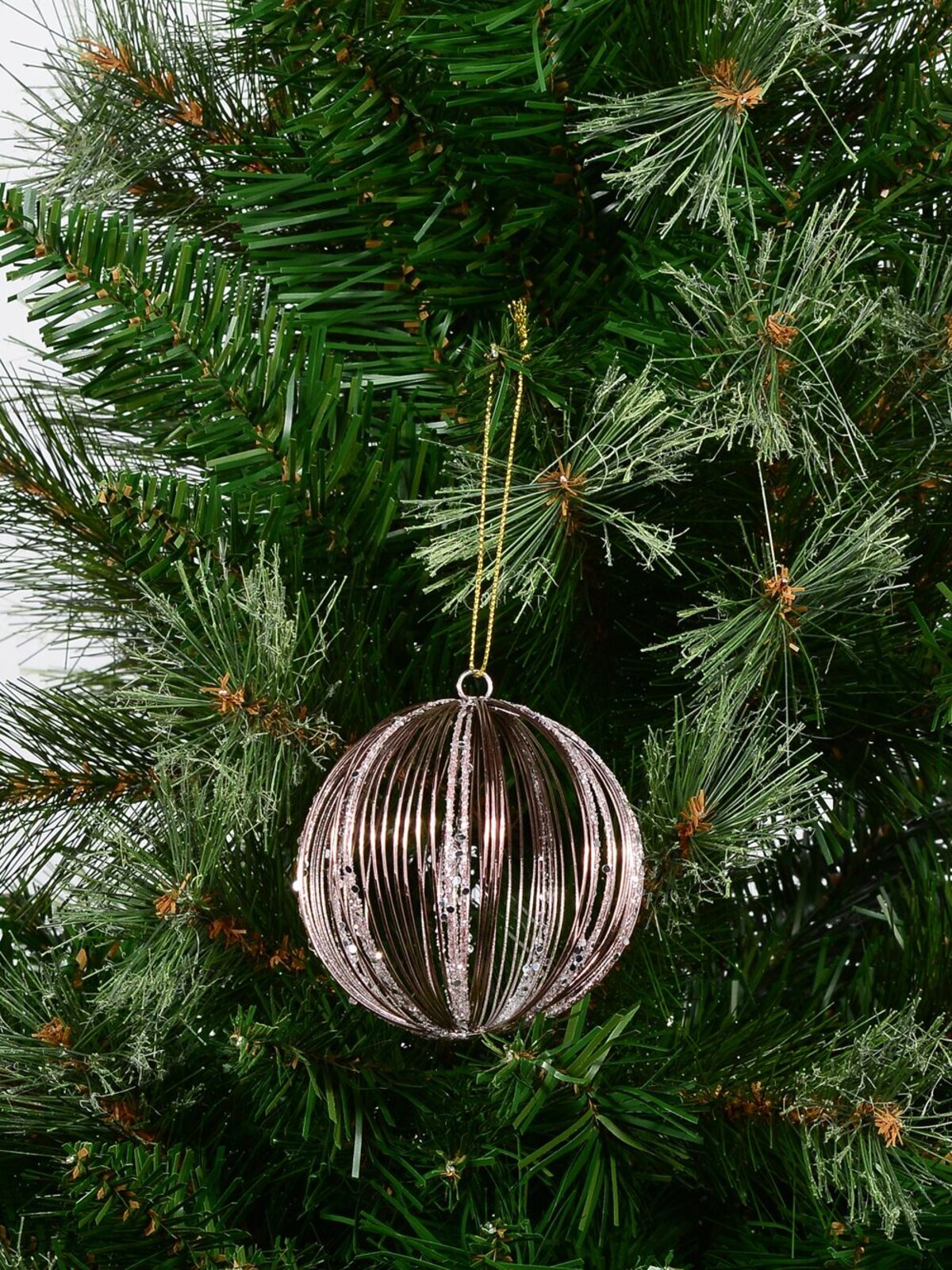 80mm Rose Gold Wire Christmas Ball Bauble — image 2