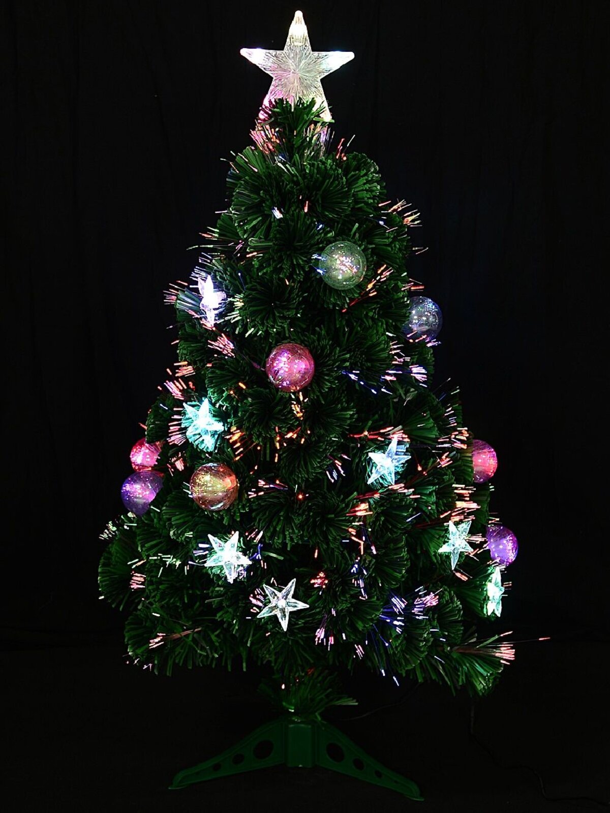 90cm Multi Colour Fibre Optic Christmas Tree with Baubles, Stars & 90 Tips — image 3