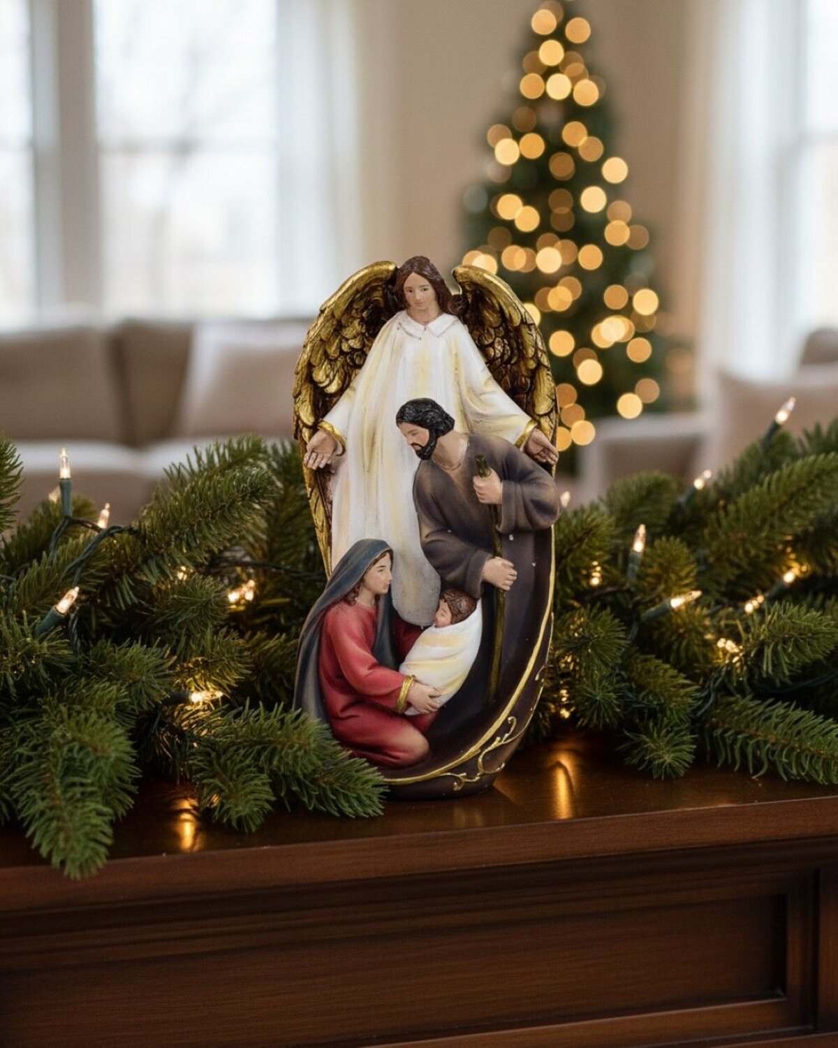 Angel Of Nativity & Holy Family Embossed Resin Ornament | 19cm — image 2