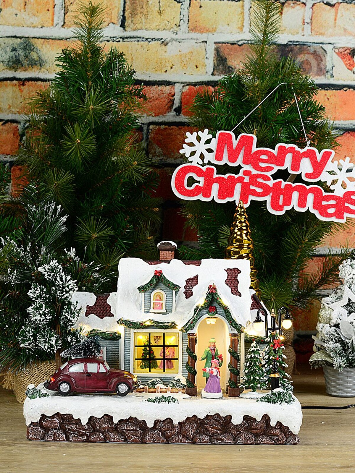 Animated Musical Home For Christmas With LED Car & Street Lamp | 30cm — image 5