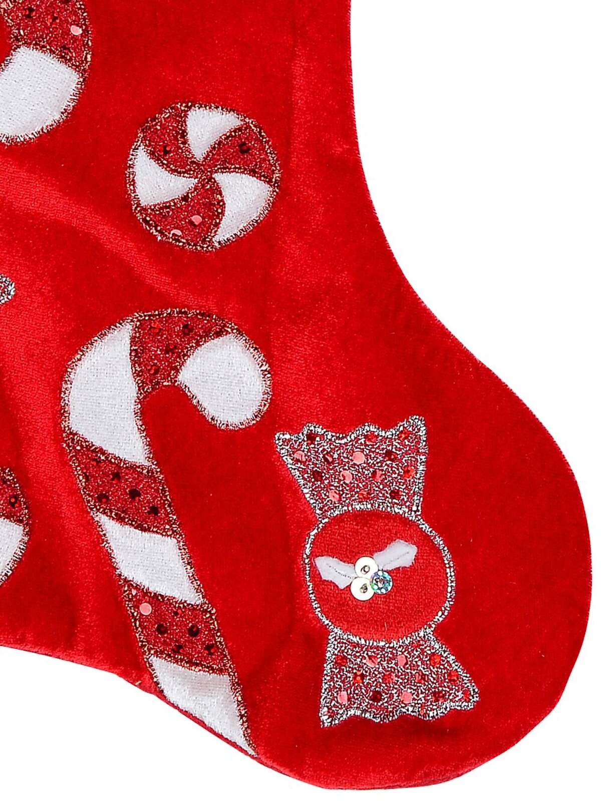 Candy Canes & Lollies Red Velvet With White Cuff Christmas Stocking - 48cm — image 4