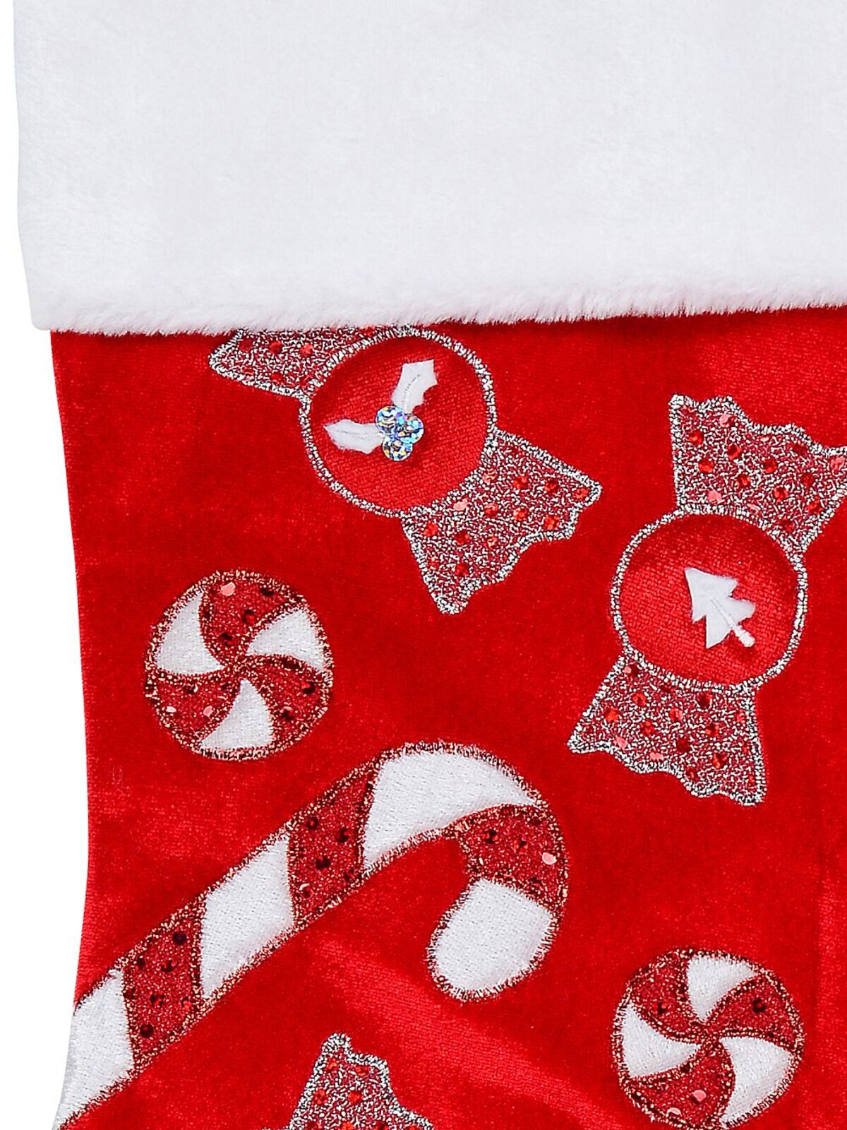 Candy Canes & Lollies Red Velvet With White Cuff Christmas Stocking - 48cm — image 3
