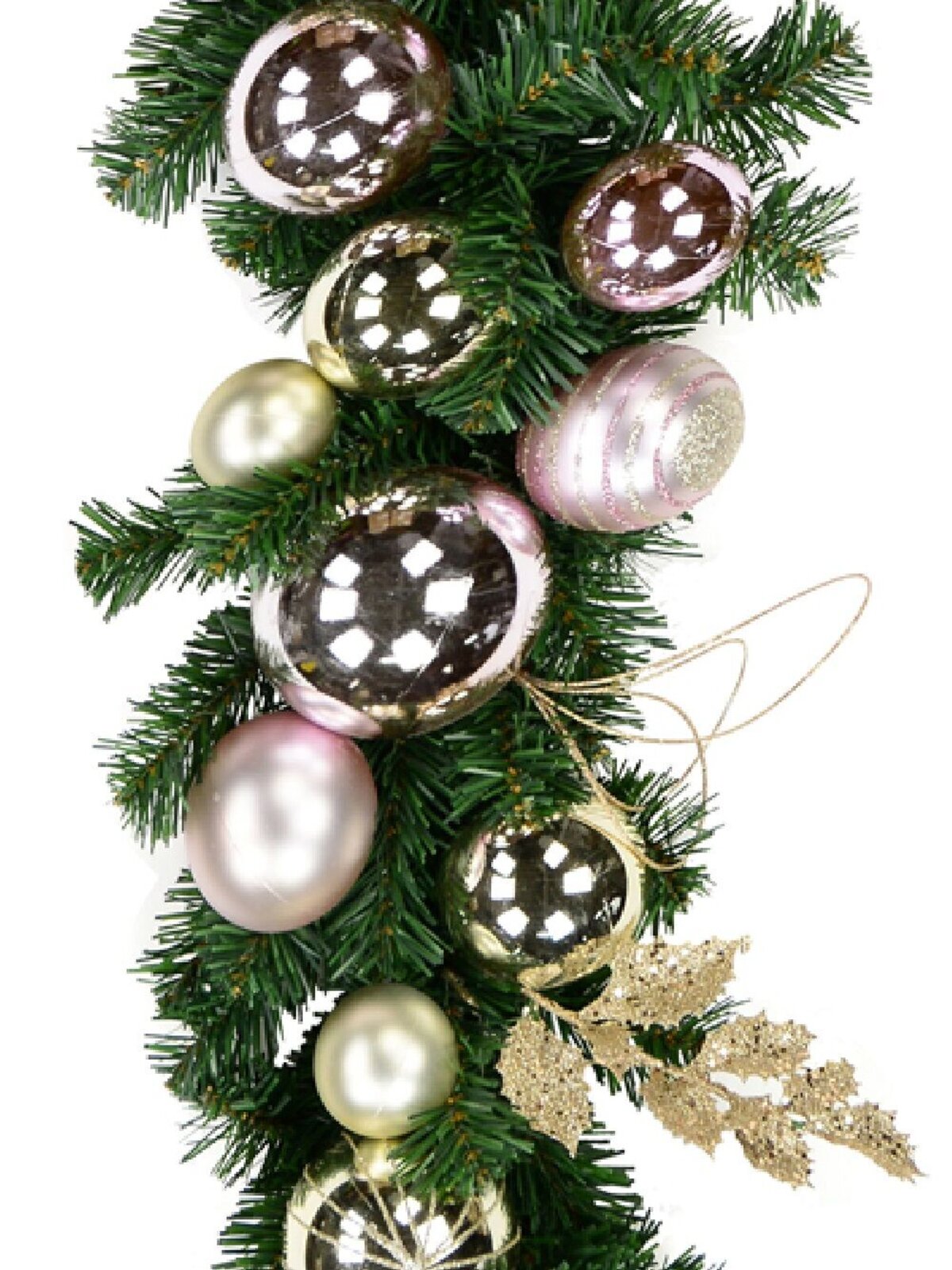 Champagne & Pink Bauble, Holly Leaf & Whisker Loops Christmas Garland - 2.7m