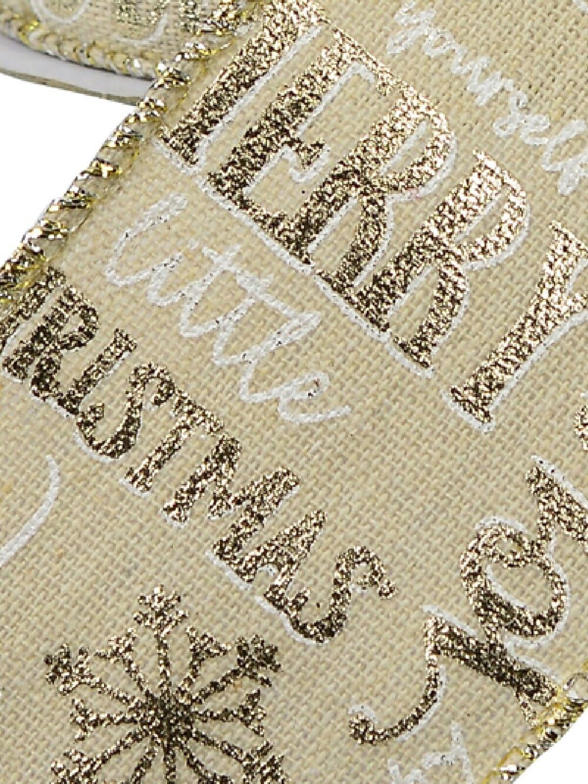 Christmas Font On Natural Look Christmas Ribbon With Silver Edging - 3m