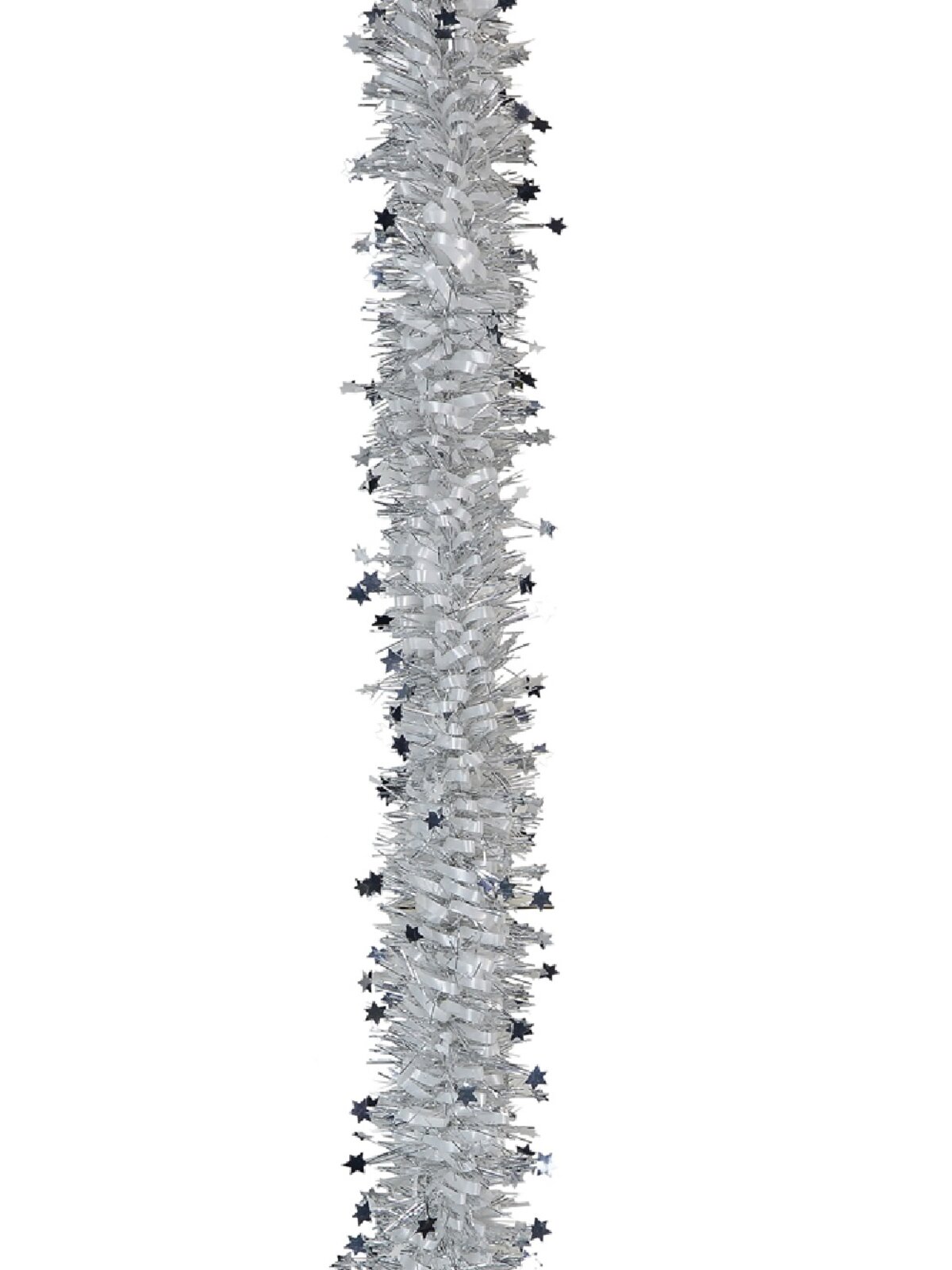 Classic 4ply Silver Star & Loop Fir Christmas Tinsel Garland | 2.7m x 90mm