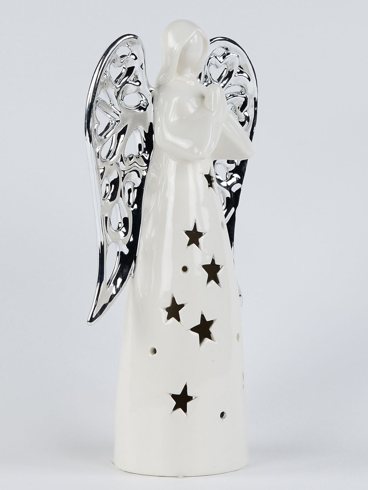 Glorious White Angel With Silver Wings Ceramic Christmas Ornament - 25cm — image 3