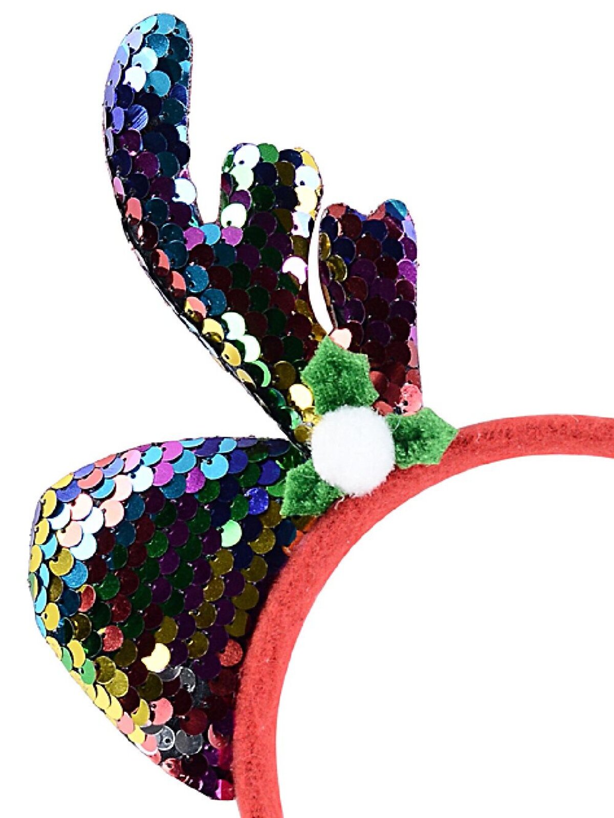 Gold Sequin Reindeer Antlers Headband With Holly | One Size Fits Most — image 2