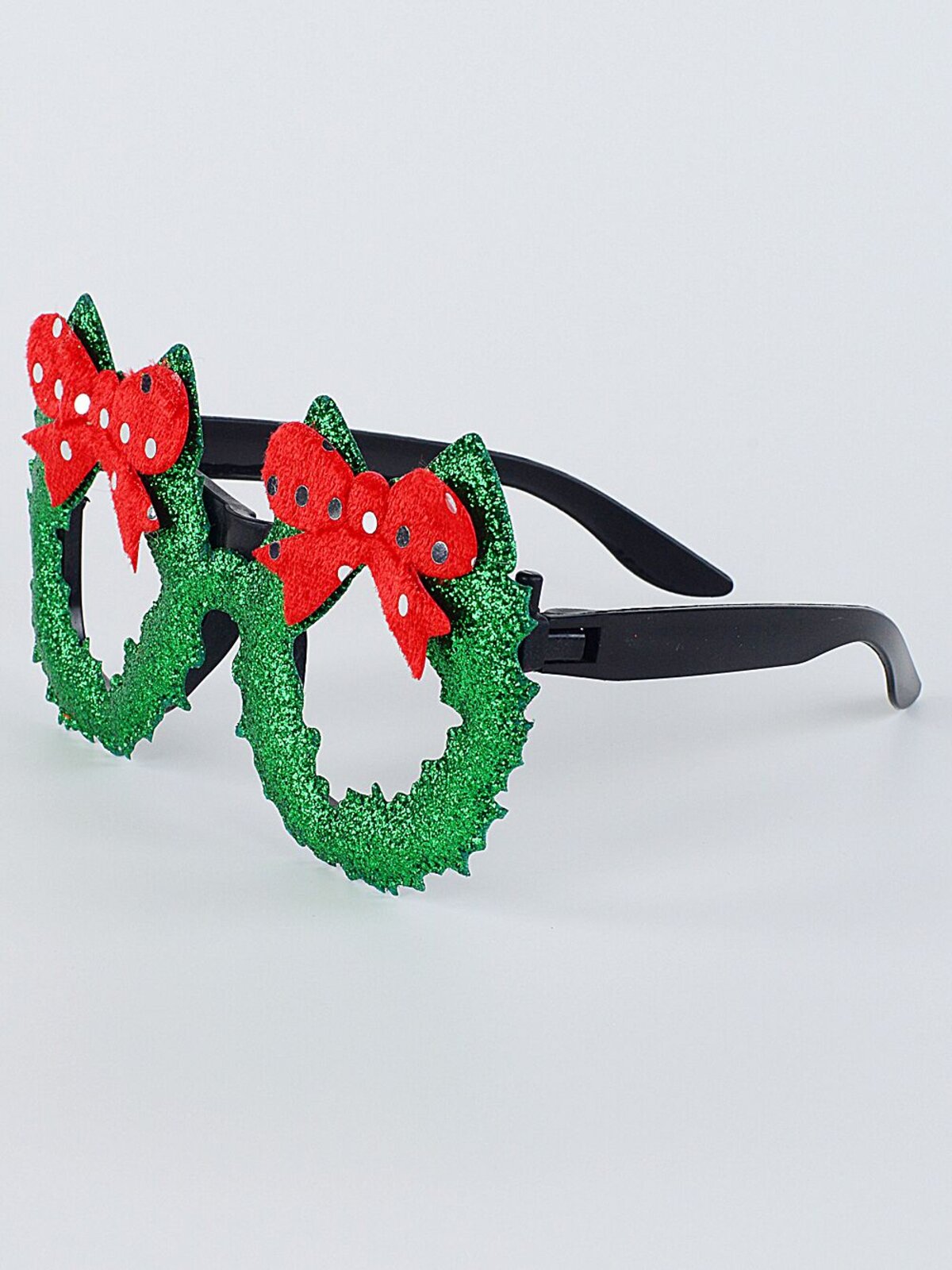 Green Glitter Christmas Wreath Red Bow Novelty Glasses | One Size Fits Most — image 2