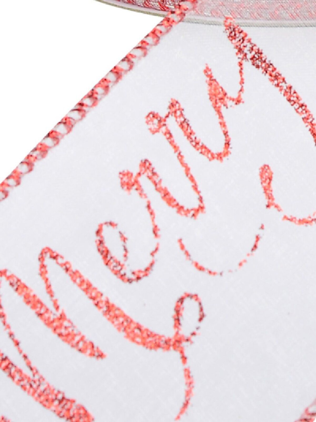 Merry Christmas Print On Sheer White Christmas Ribbon With Red Edge - 3m