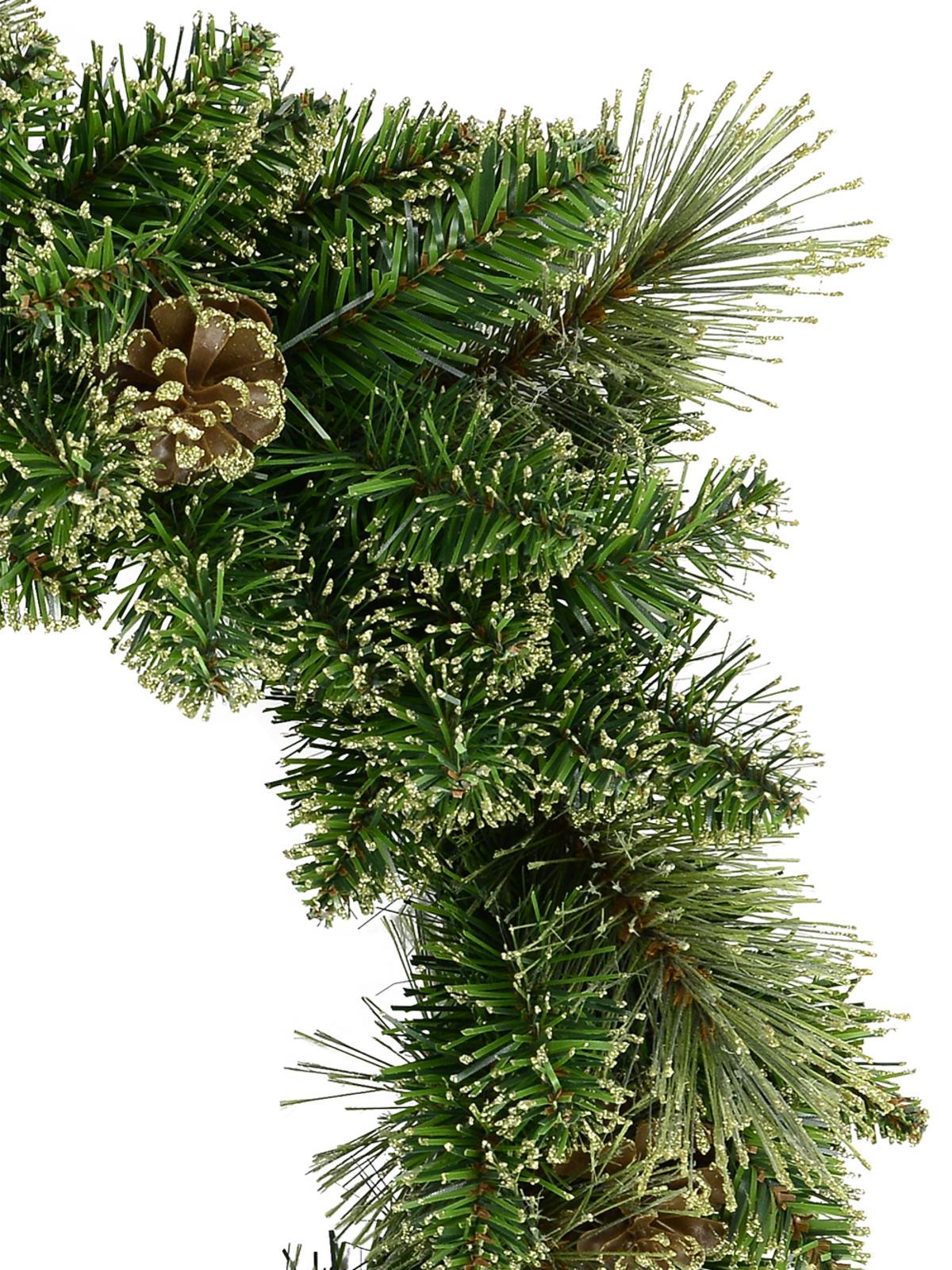 Natural Look Pine Wreath With Pine Cones & 94 Gold Glitter Tips - 36cm