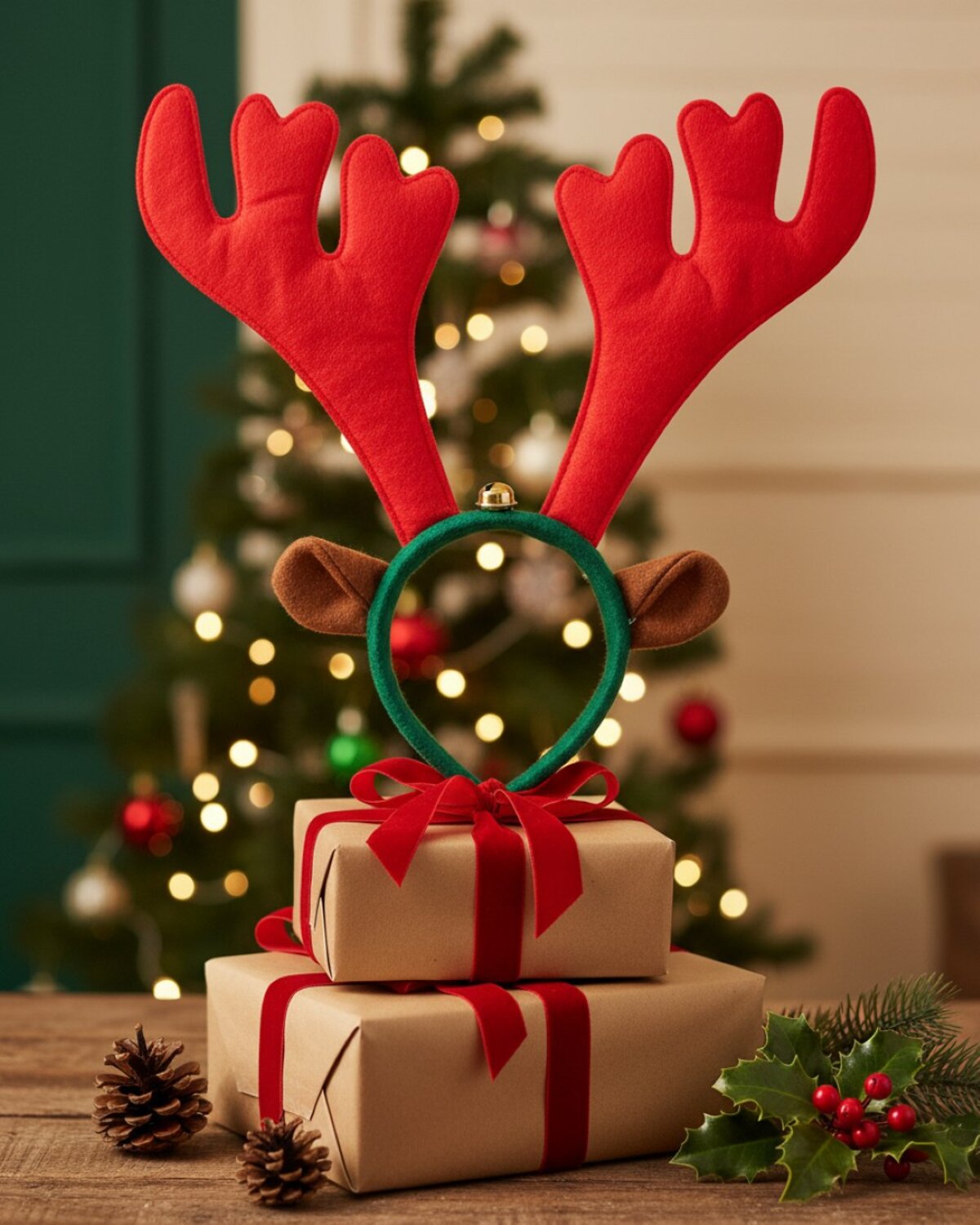 Novelty Reindeer Antlers Headband With Cute Ears & Bell | One Size Fits Most — image 3