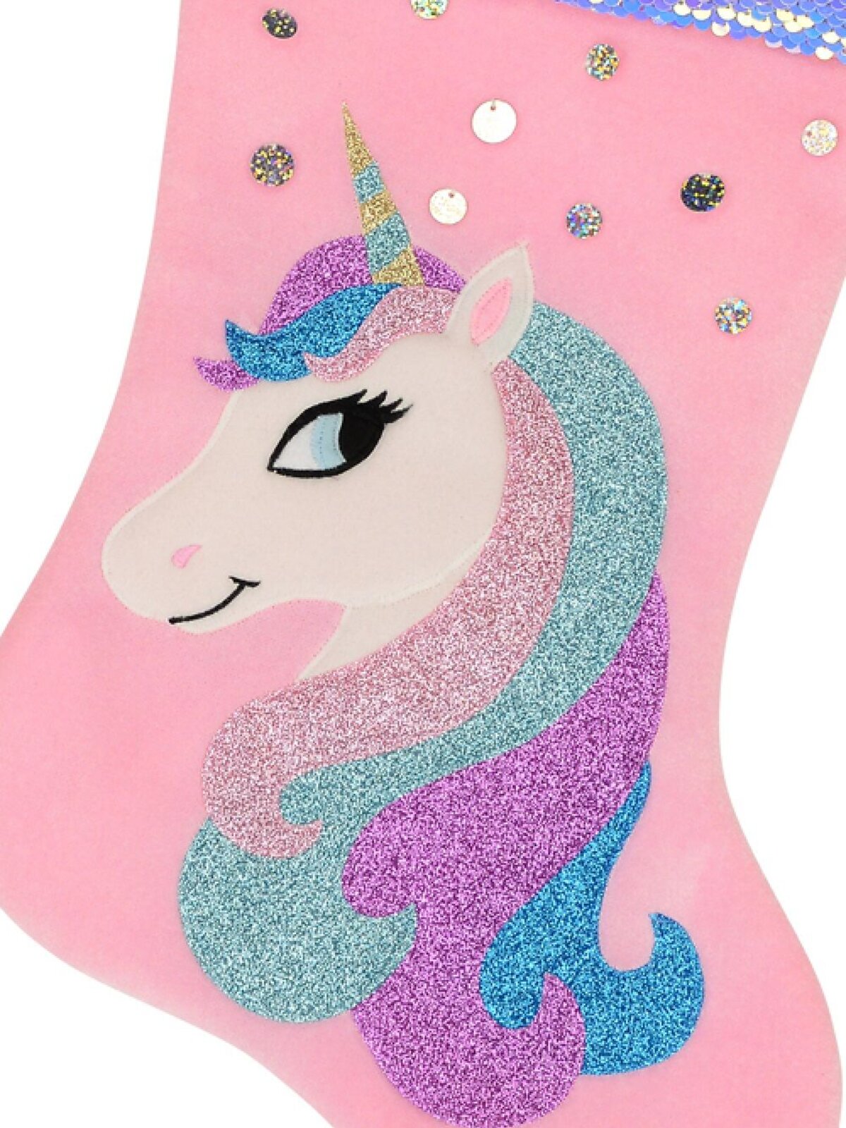 Pink Velvet With Fabulous Unicorn & Mane Applique Christmas Stocking - 48cm — image 4
