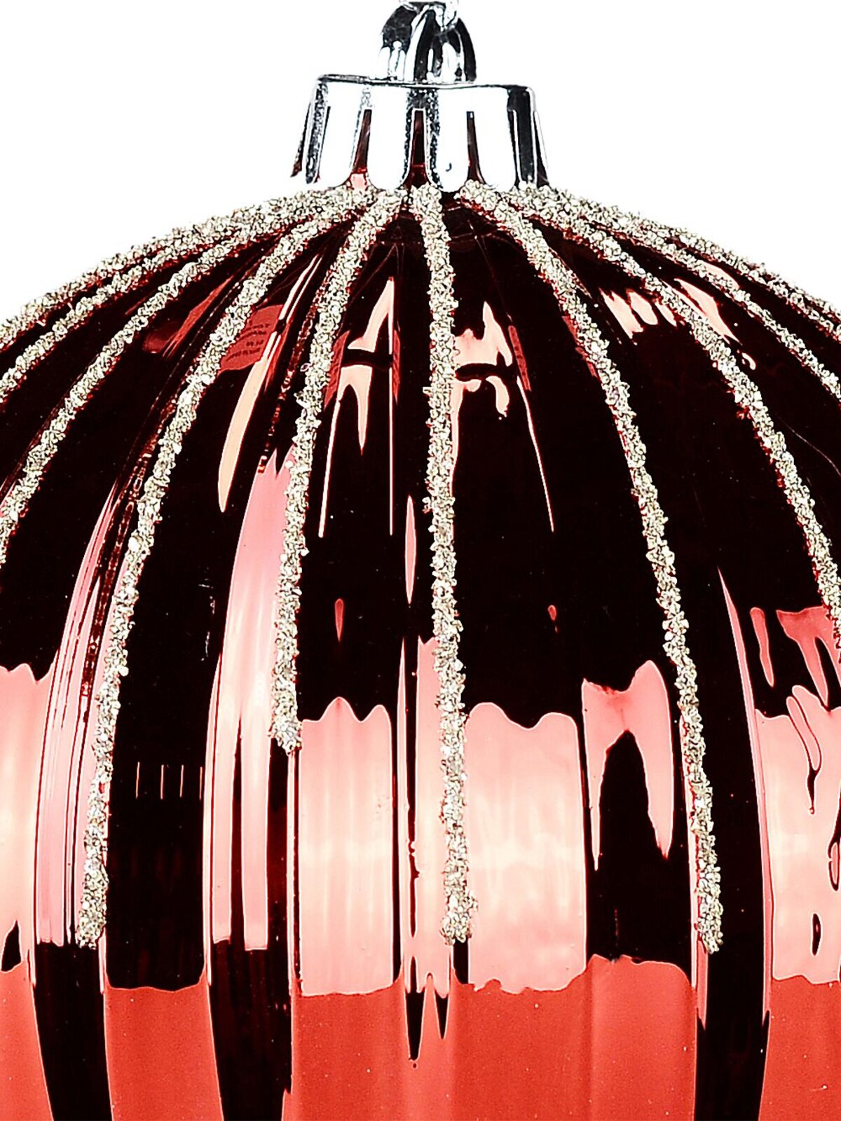 Red Dynamic Grand Pumpkin Ribbed Gold Glitter Bauble | 15cm — image 3