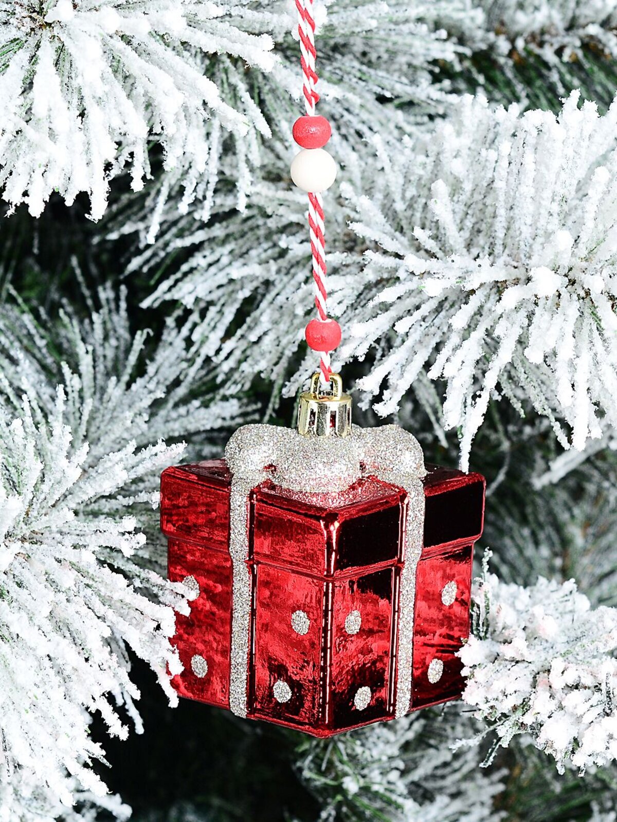 Red Glittered Gift Box Radiant Essential Ornament | 60mm — image 2
