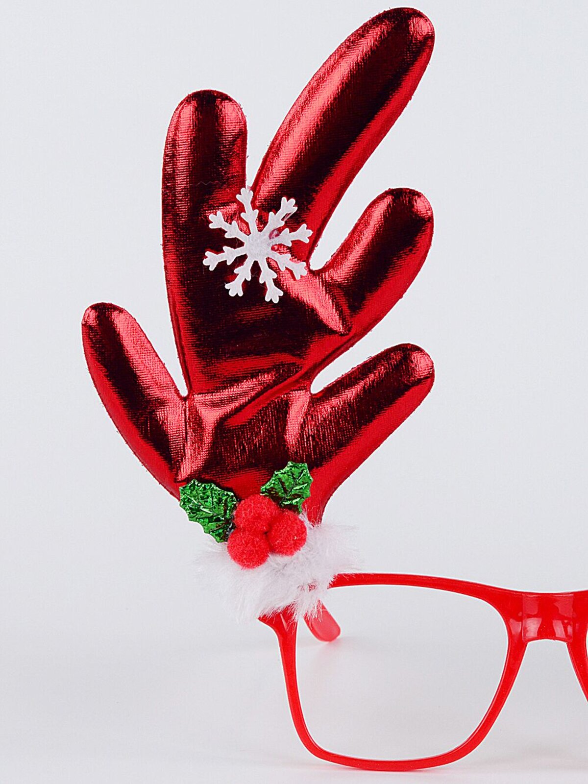 Red Reindeer Antler Glasses Faux Fur Snowflake Details | One Size Fits Most — image 3