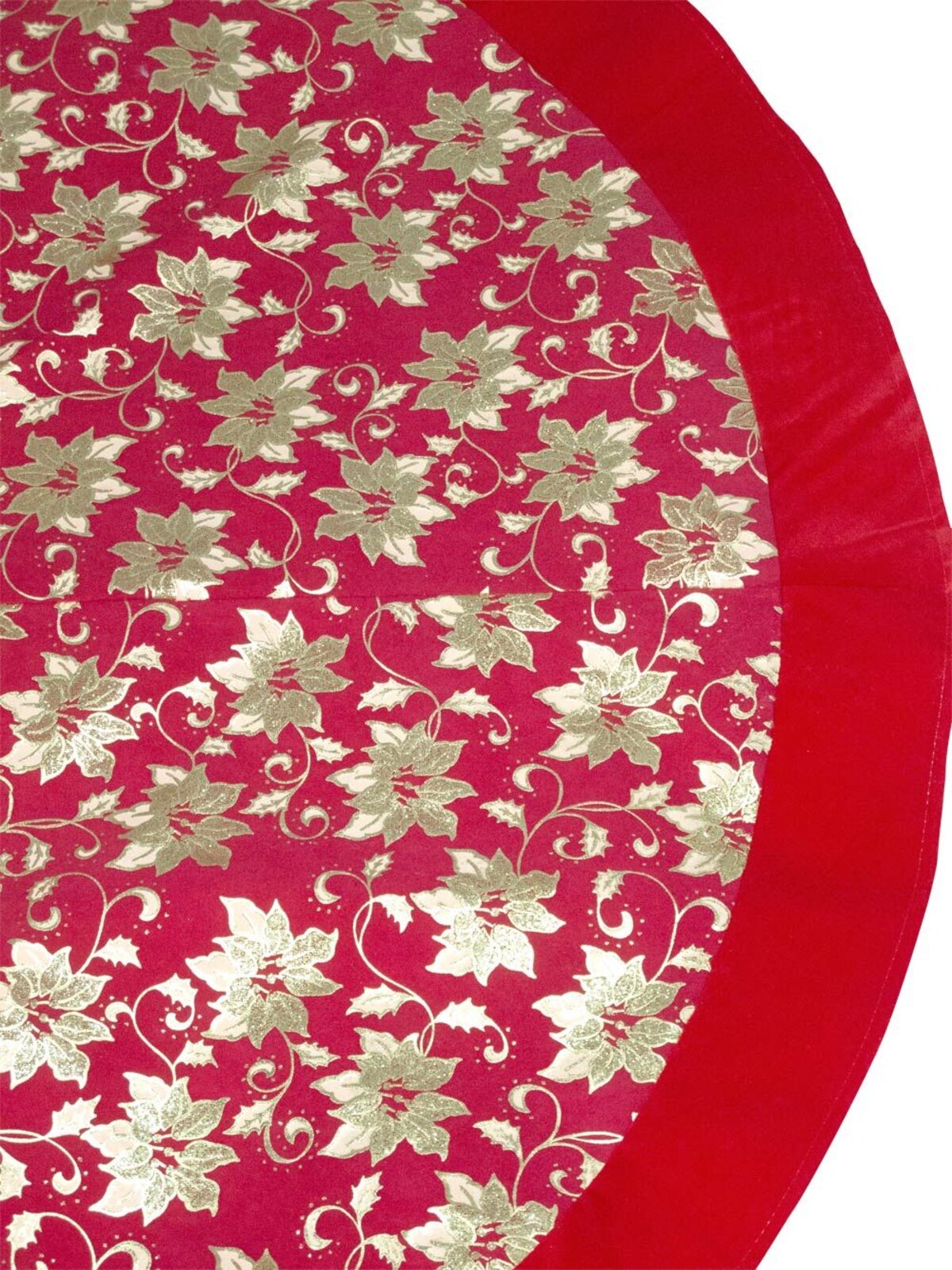 Red With Gold Poinsettia Pattern Tree Skirt - 1.2m — image 3