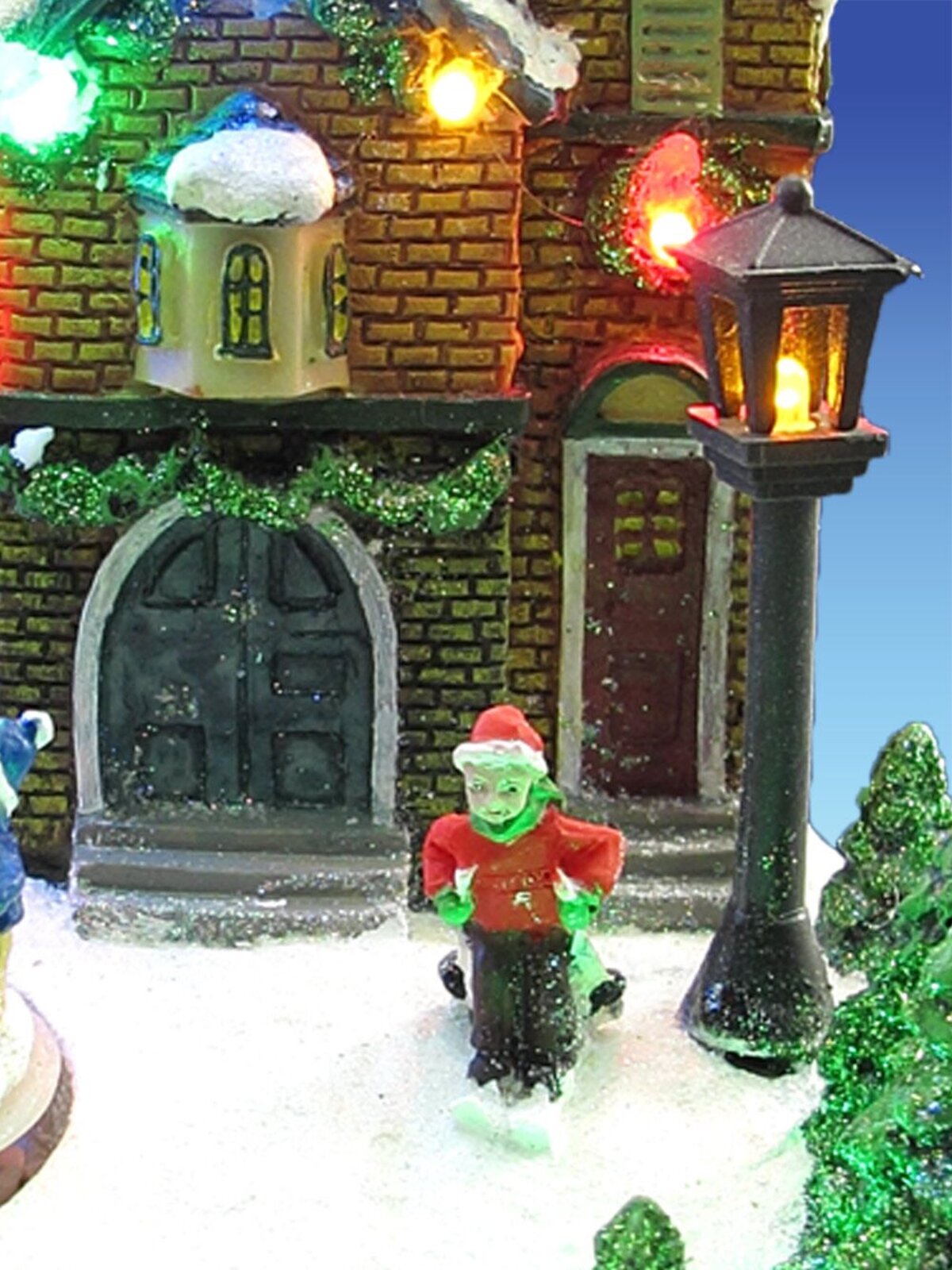 Resin House Scene With Animated Tree Illuminated Ornament - 19cm