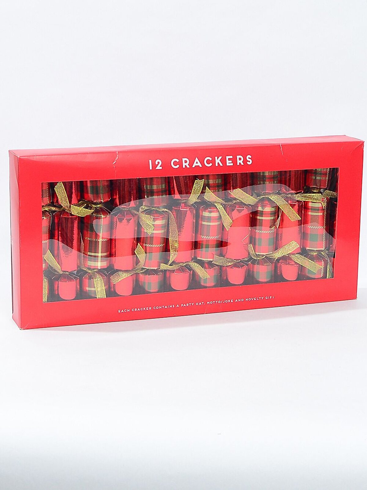 Shiny Red Plain & Tartan Look Christmas Cracker Bon Bons - 12 x 22cm