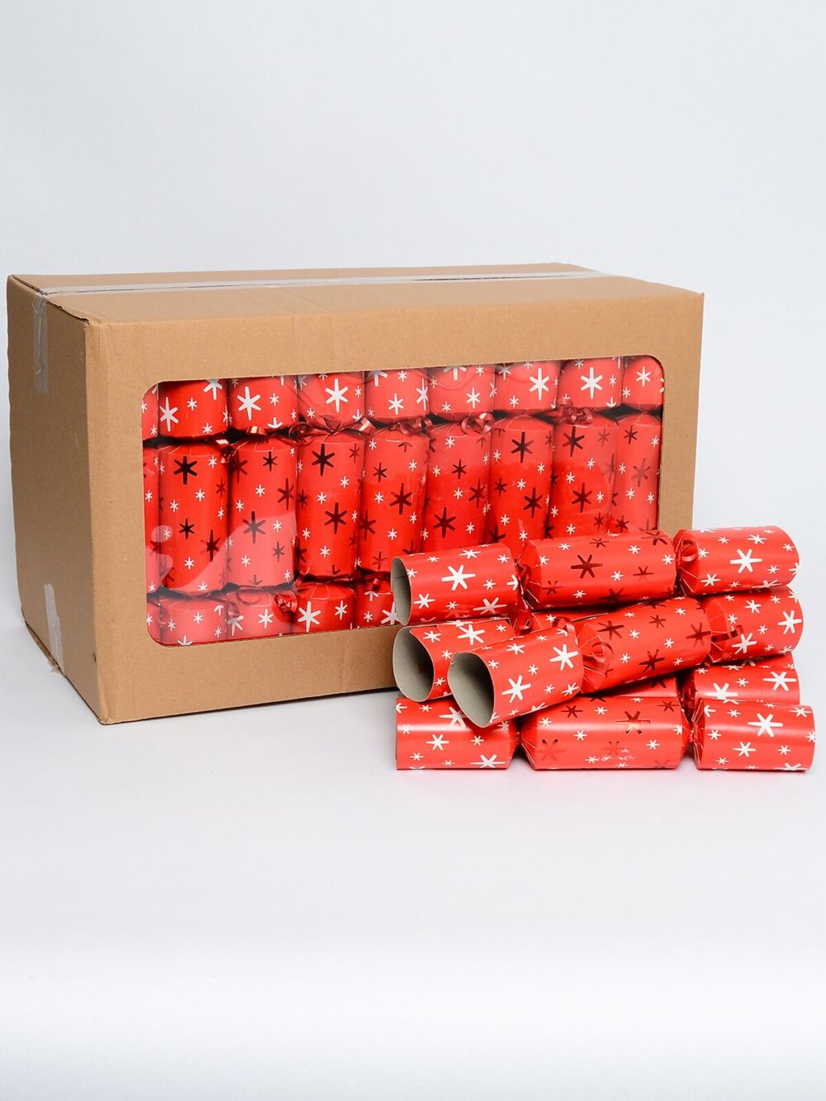 Shiny Red & White Christmas Stars On Matte Red Bon Bons - 50 x 30cm — image 2