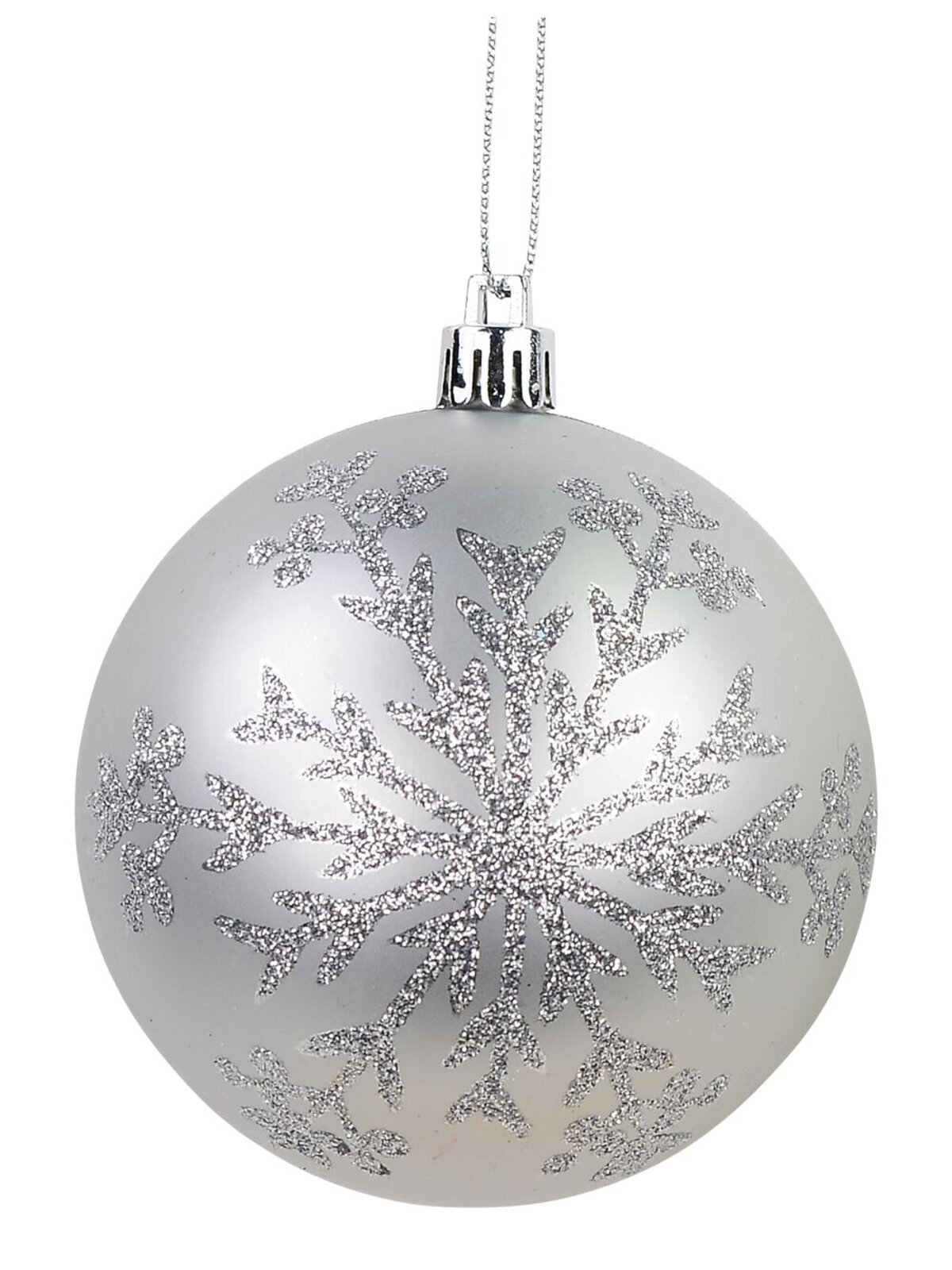 Silver Matte Baubles with Snowflake Print & Silver Bauble with Clear Encrusted Design 4 x 80mm