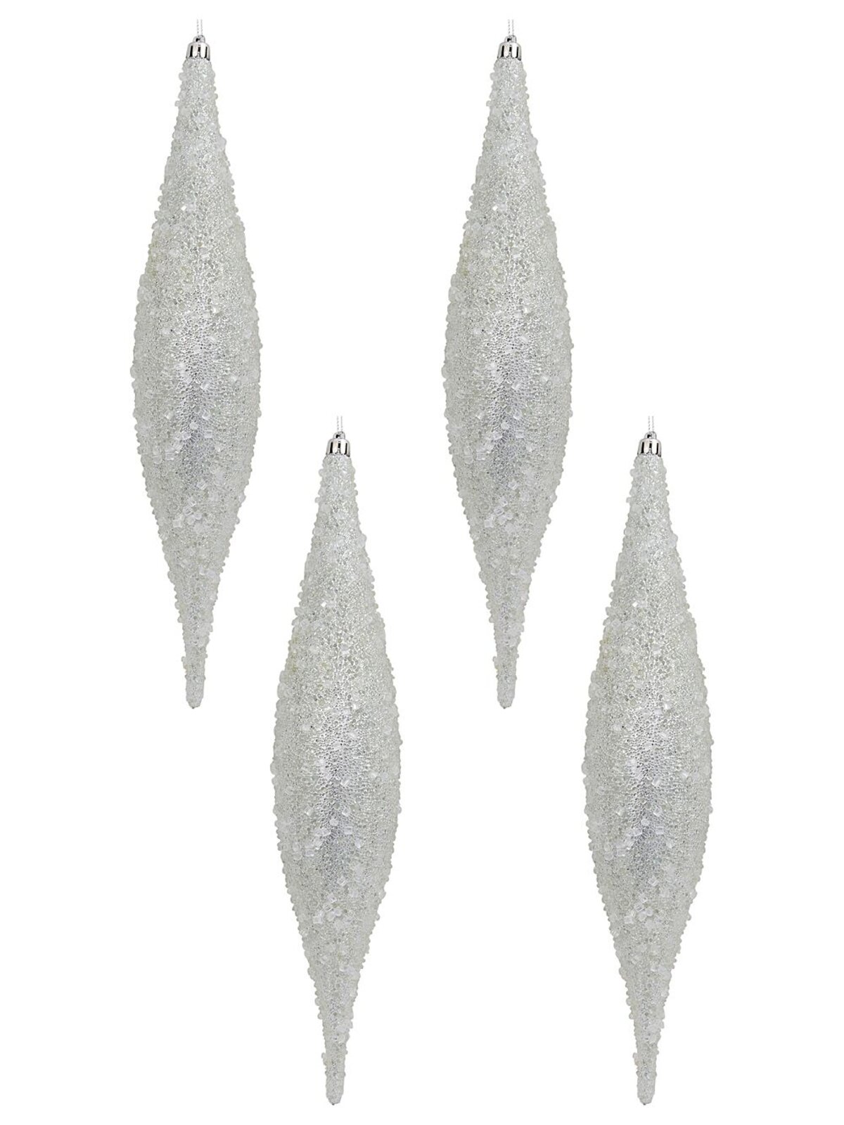 Silver With Frost Look Christmas Oval Finials - 4 x 33cm — image 2