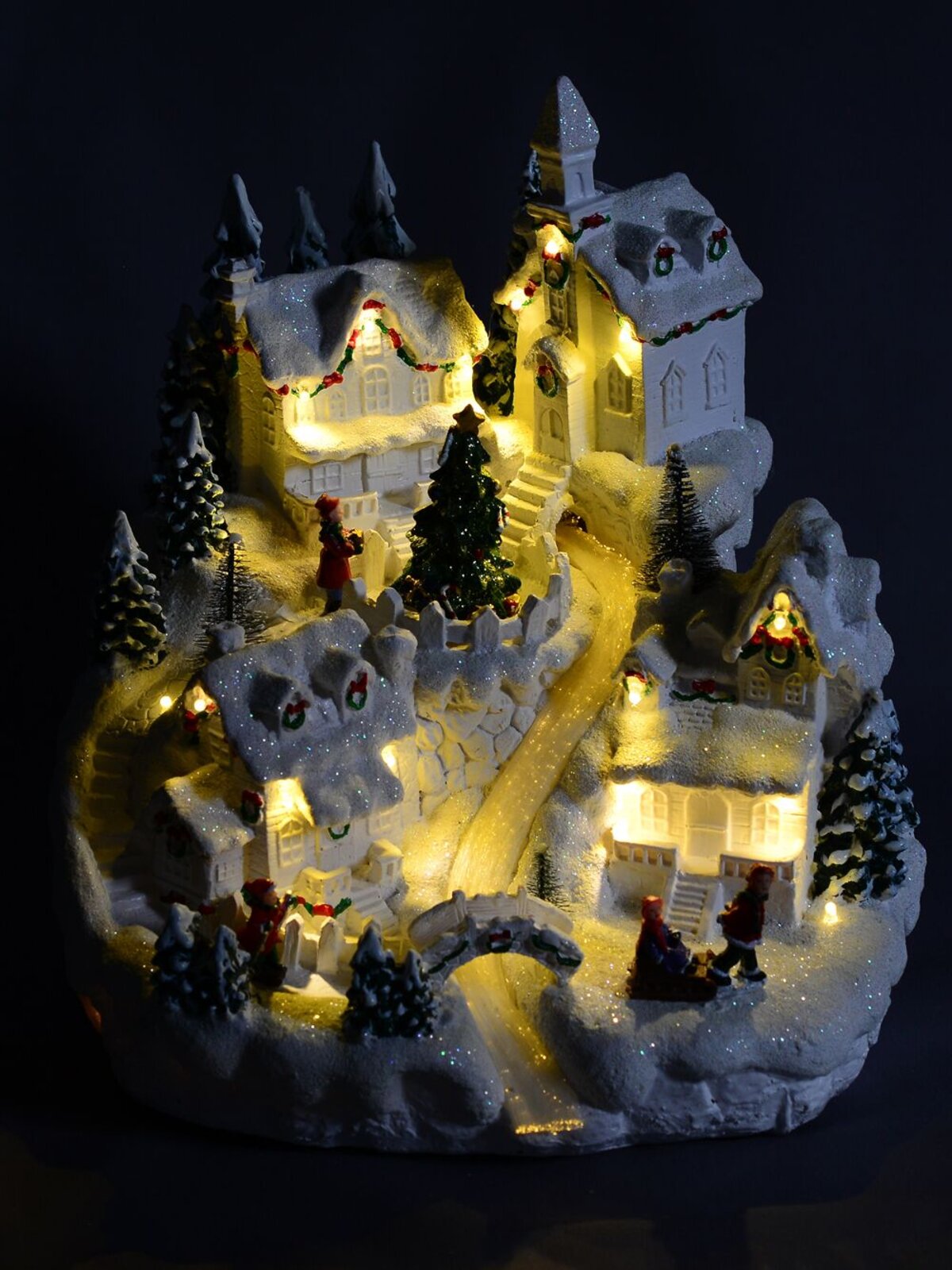 Snowy Mountain Christmas Town Scene With Lights & Moving Figures - 30cm — image 3