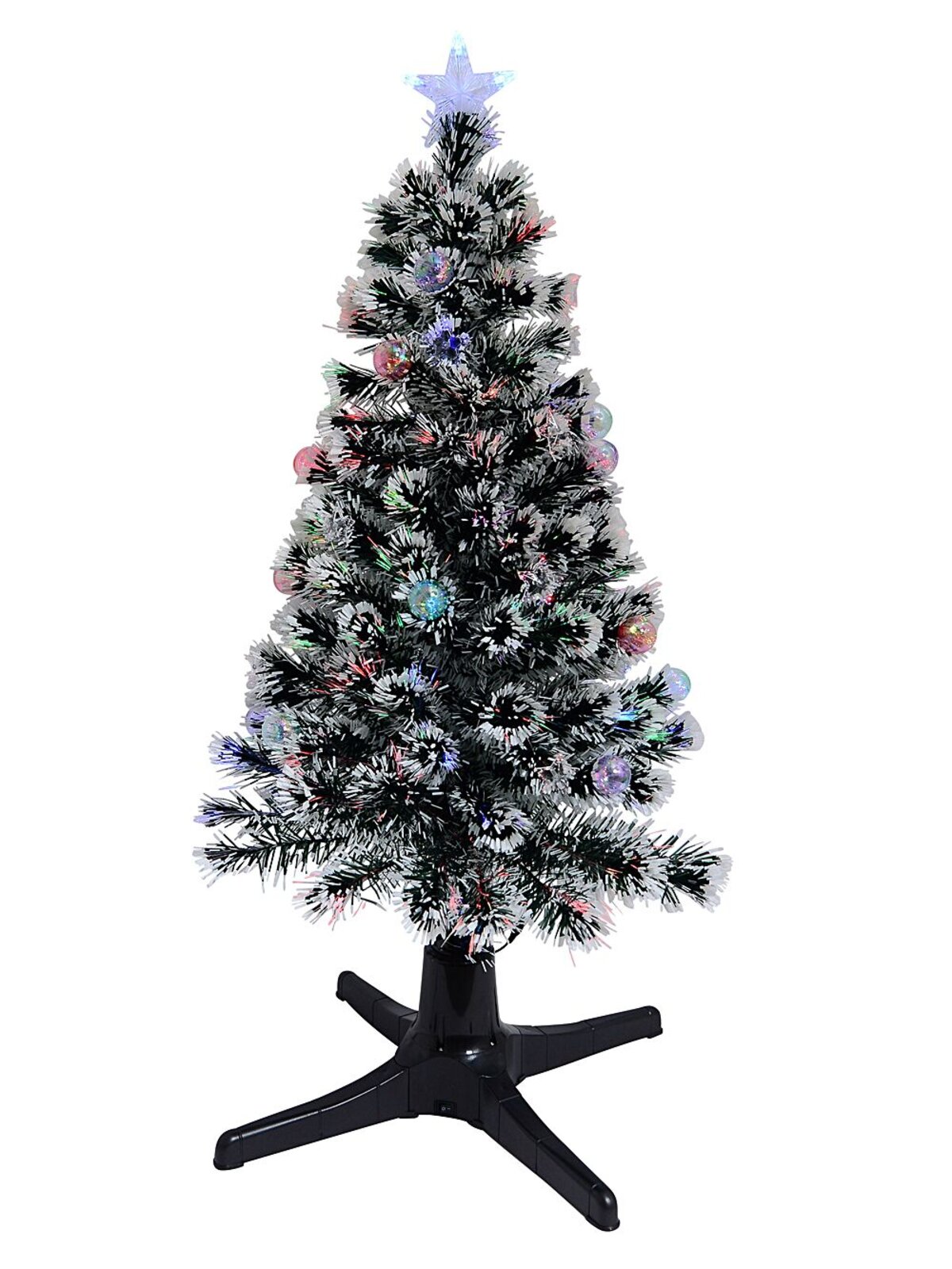 White Tips With Baubles & Stars Rotating Fibre Optic Christmas Tree - 1.2m — image 3
