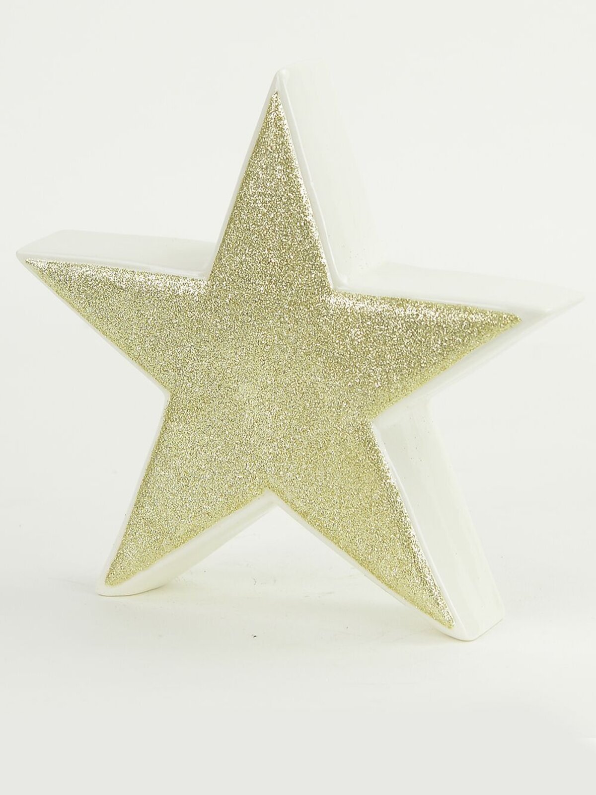 White With Gold Glitter Free Standing Star Ceramic Christmas Ornament - 17cm — image 2