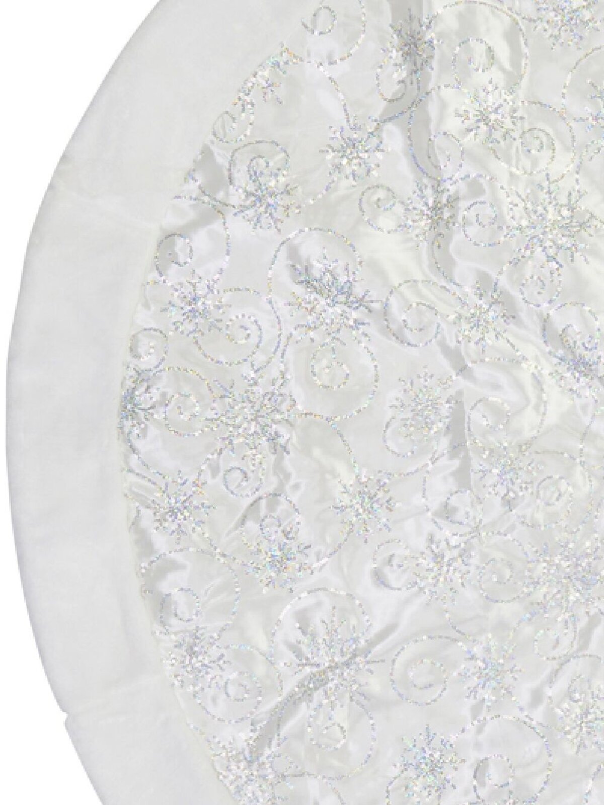 White With Sequin Swirl Pattern & Faux Fur Trim Christmas Tree Skirt - 1.2m — image 3