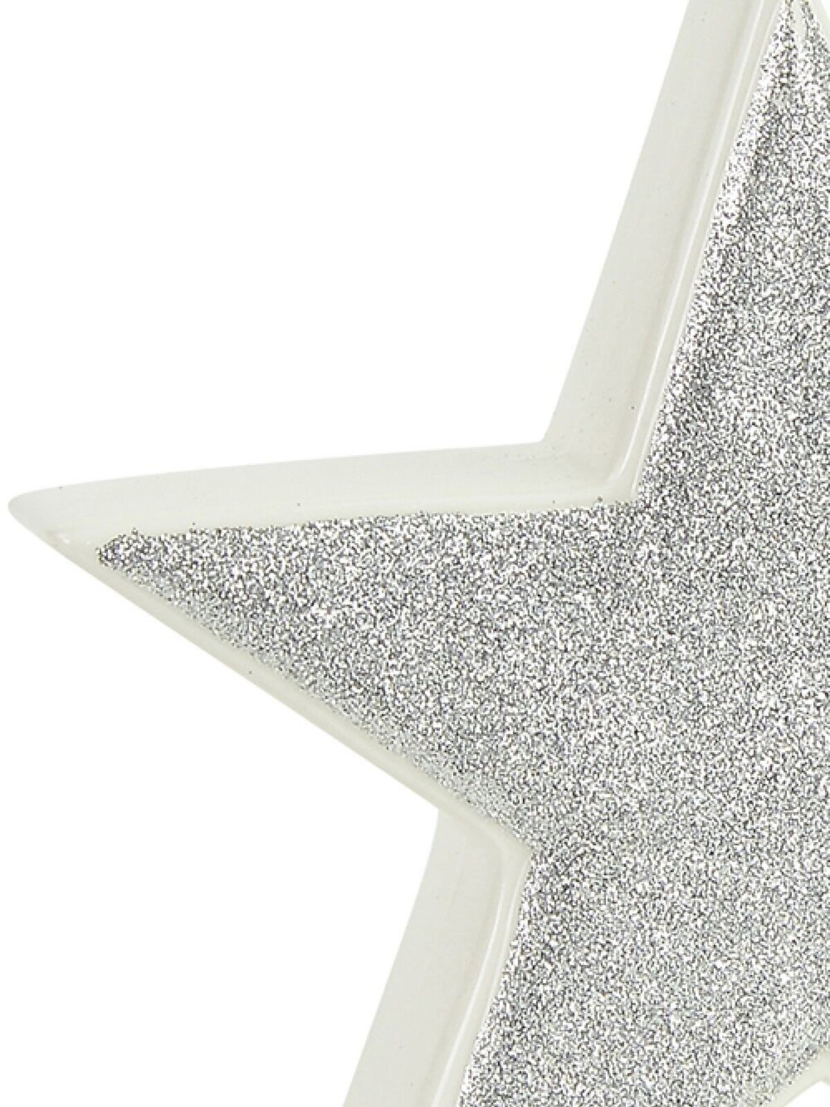 White With Silver Glitter Free Standing Star Ceramic Christmas Ornament - 14cm — image 3
