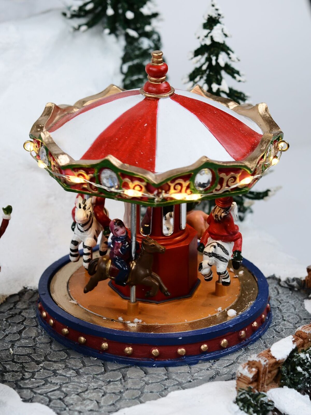 Winter Pond Fun Christmas Village Scene With Church, Carousel & Band - 60cm — image 8