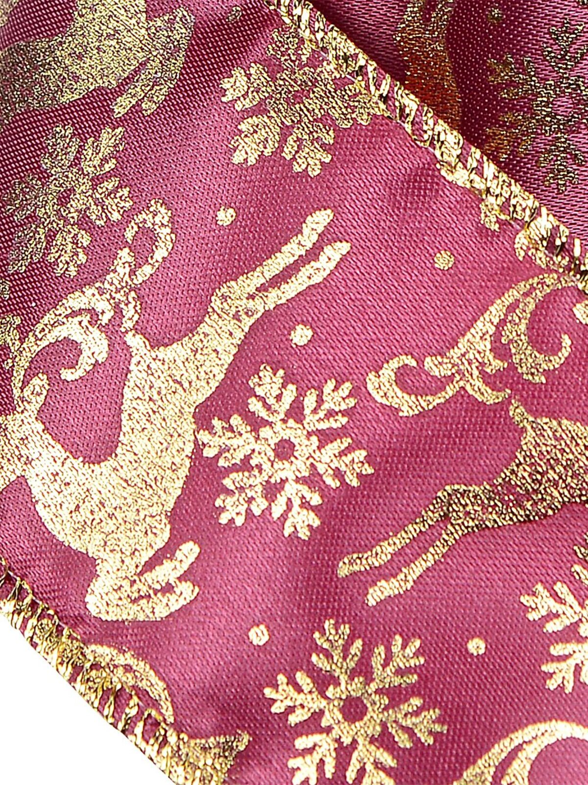 Wired Burgundy Ribbon With Gold Reindeer & Snowflakes | 3m x 63mm — image 6
