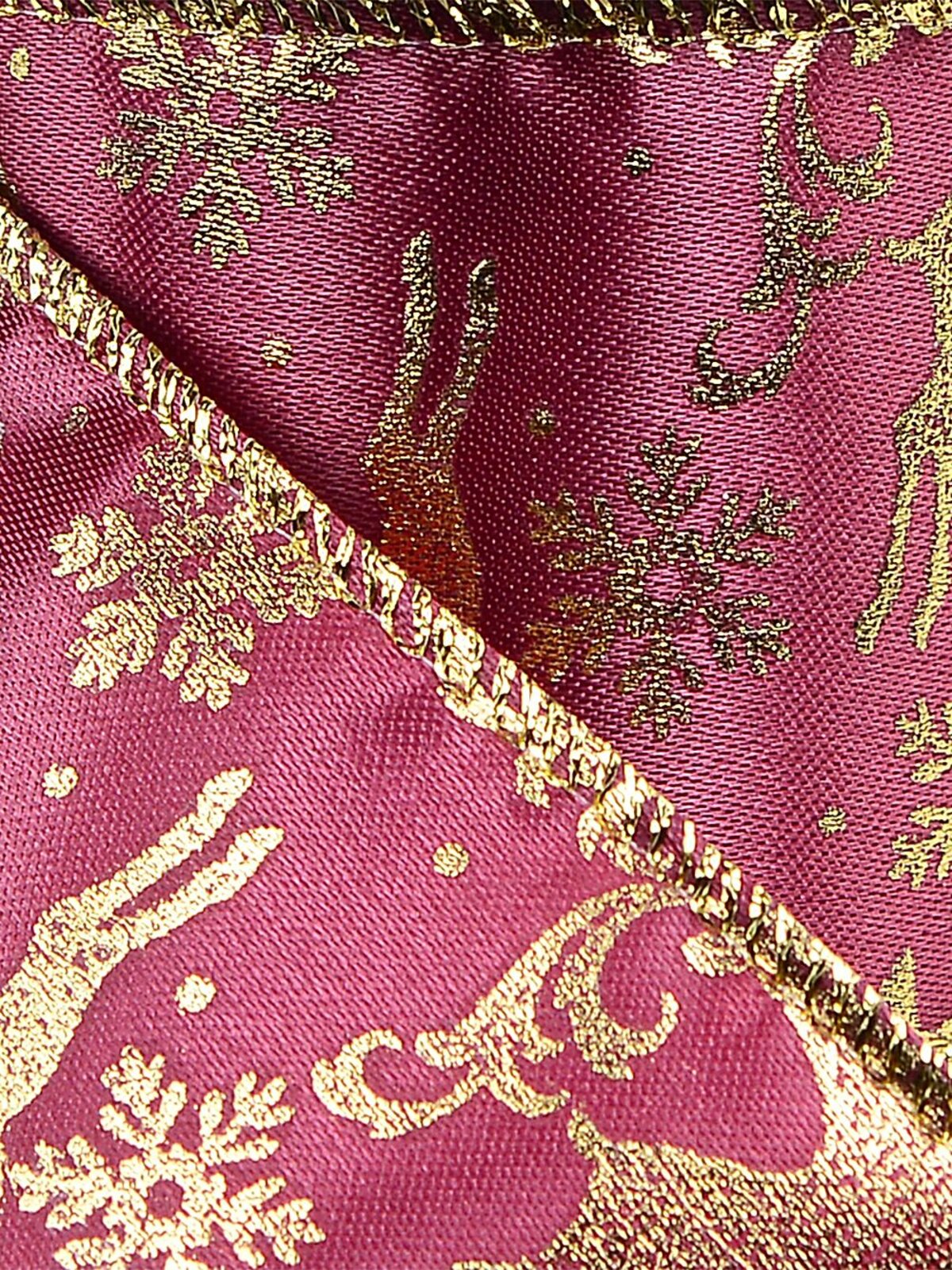 Wired Burgundy Ribbon With Gold Reindeer & Snowflakes | 3m x 63mm — image 7