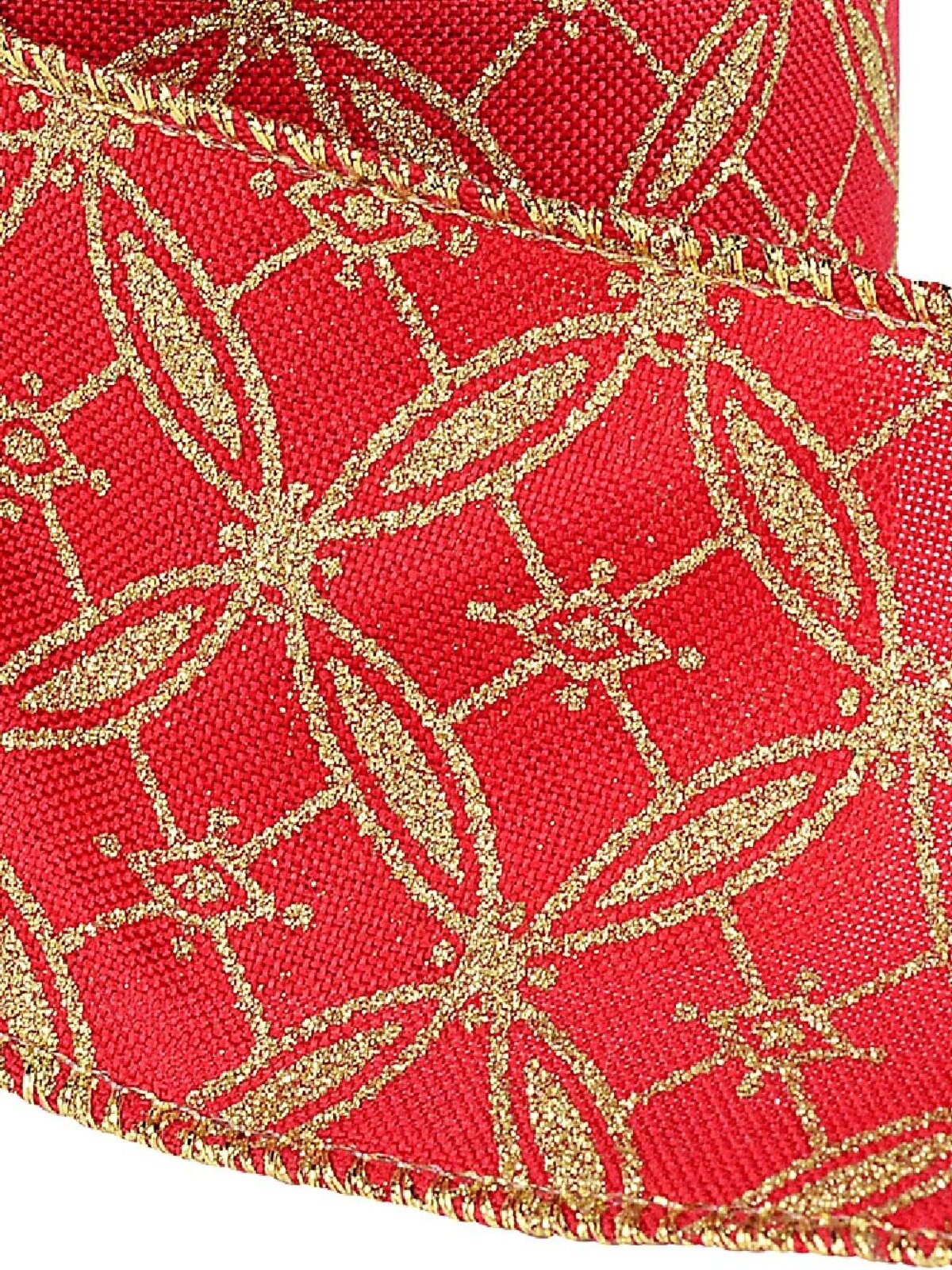 Wired Red Organza Ribbon Gold Glitter Circles & Squares | 9m x 63mm — image 3