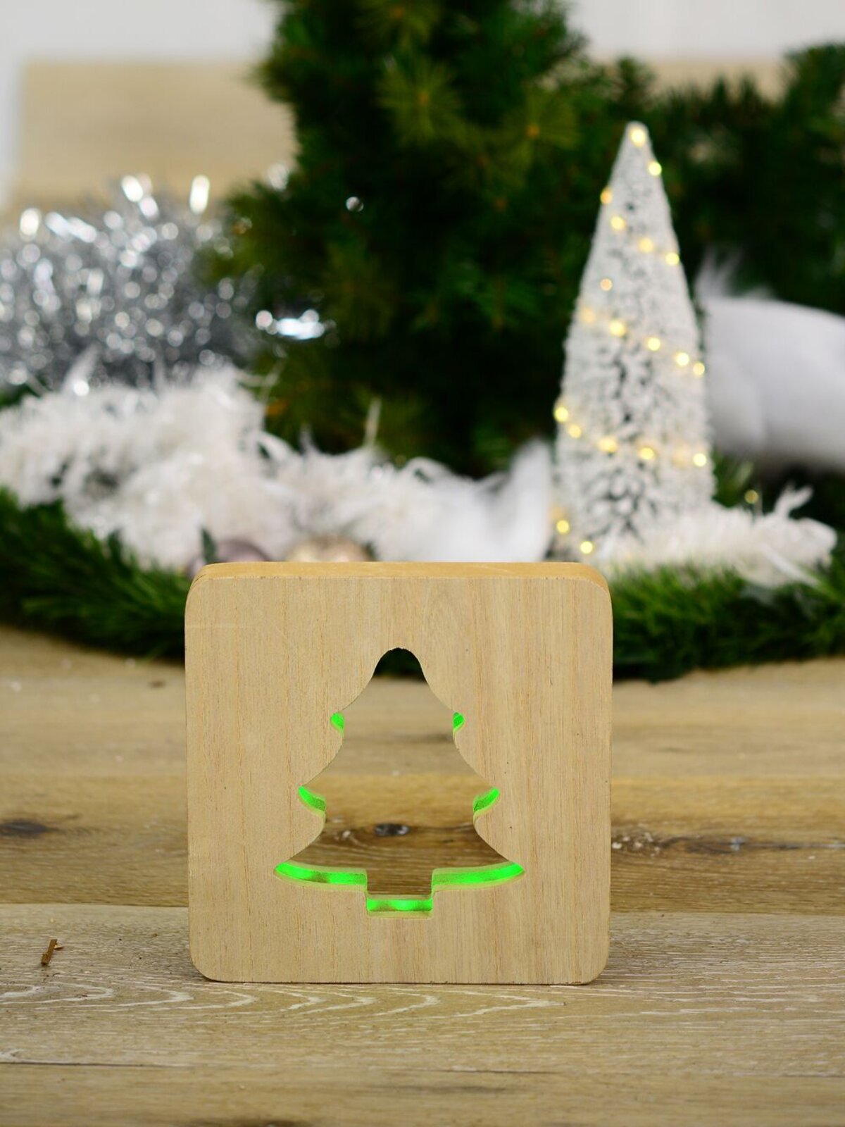Wooden Tree Laser Cut-Out With Green SMD Christmas Ornament - 18cm — image 4