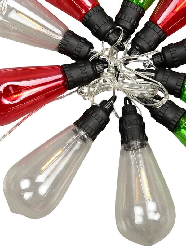 10 Incandescent Red, Green & Transparent Bulb Solar String Lights - 1.5m — image 7