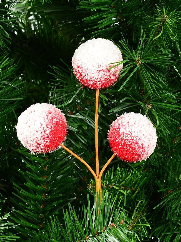 Red With White Frost Pom Pom Snowballs Christmas Tree Clip Pick | 12cm — image 2
