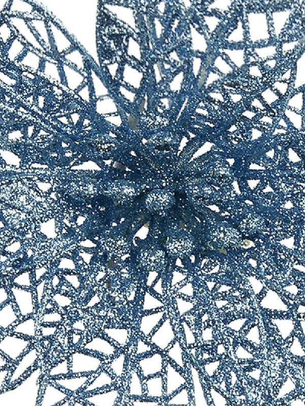 Blue Perforated Bract Poinsettia Christmas Tree Clip Pick | 14cm — image 3