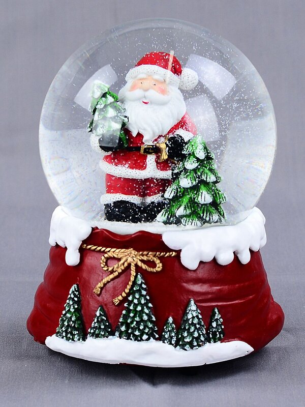 Santa & Pine Trees Wind Up Musical Waterball Snow Globe | 10cm — image 5