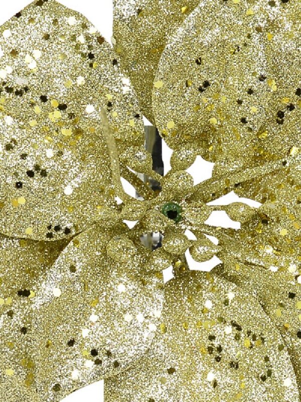 Champagne Gold Glitter Poinsettia Christmas Tree Stem Pick | 17cm — image 3