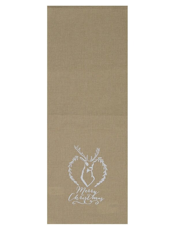 Rustic Poly Jute Merry Christmas Table Runner | 1.7m White Reindeer Print — image 2