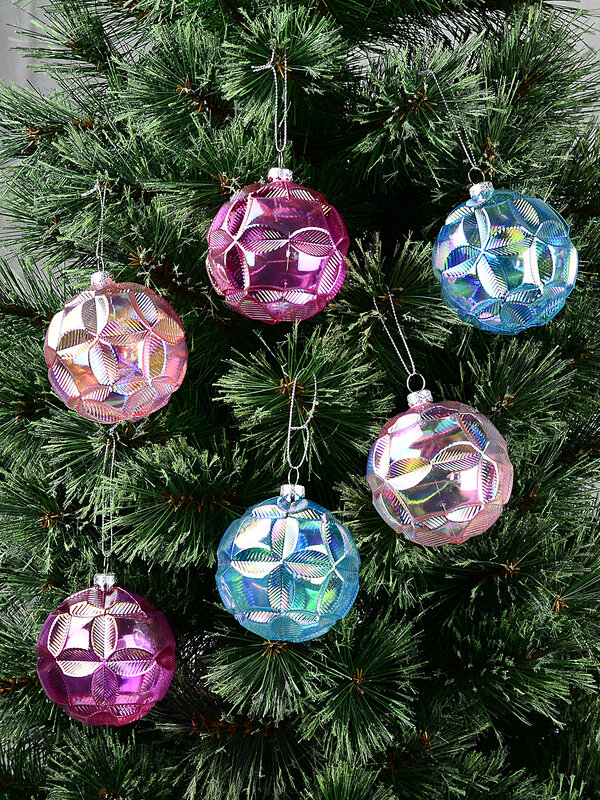 6x Whimsical Iridescent Pastel Statement Geometric Floral Baubles | 80mm