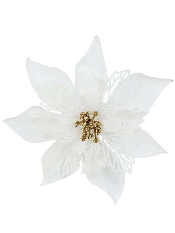 White With Gold Cyathia Poinsettia Christmas Tree Clip Pick | 22cm — image 3