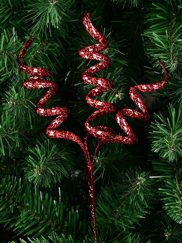 Shiny Red Layered Sequins Curly Ribbon Spray Long Christmas Stem | 36cm — image 3